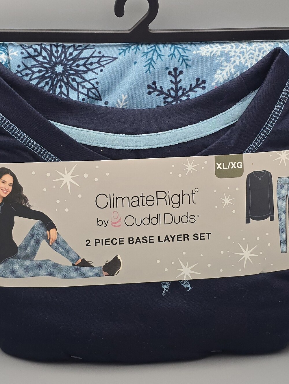 ClimateRight by Cuddl Duds Women's X L Navy & Light Blue 2-Piece Base Layer Set